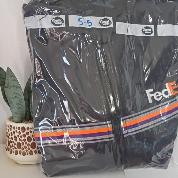 FedEx Coat Vintage Black Bomber Jacket Uniform Nylon Size L Workwear Streetwear - Picture 12 of 12